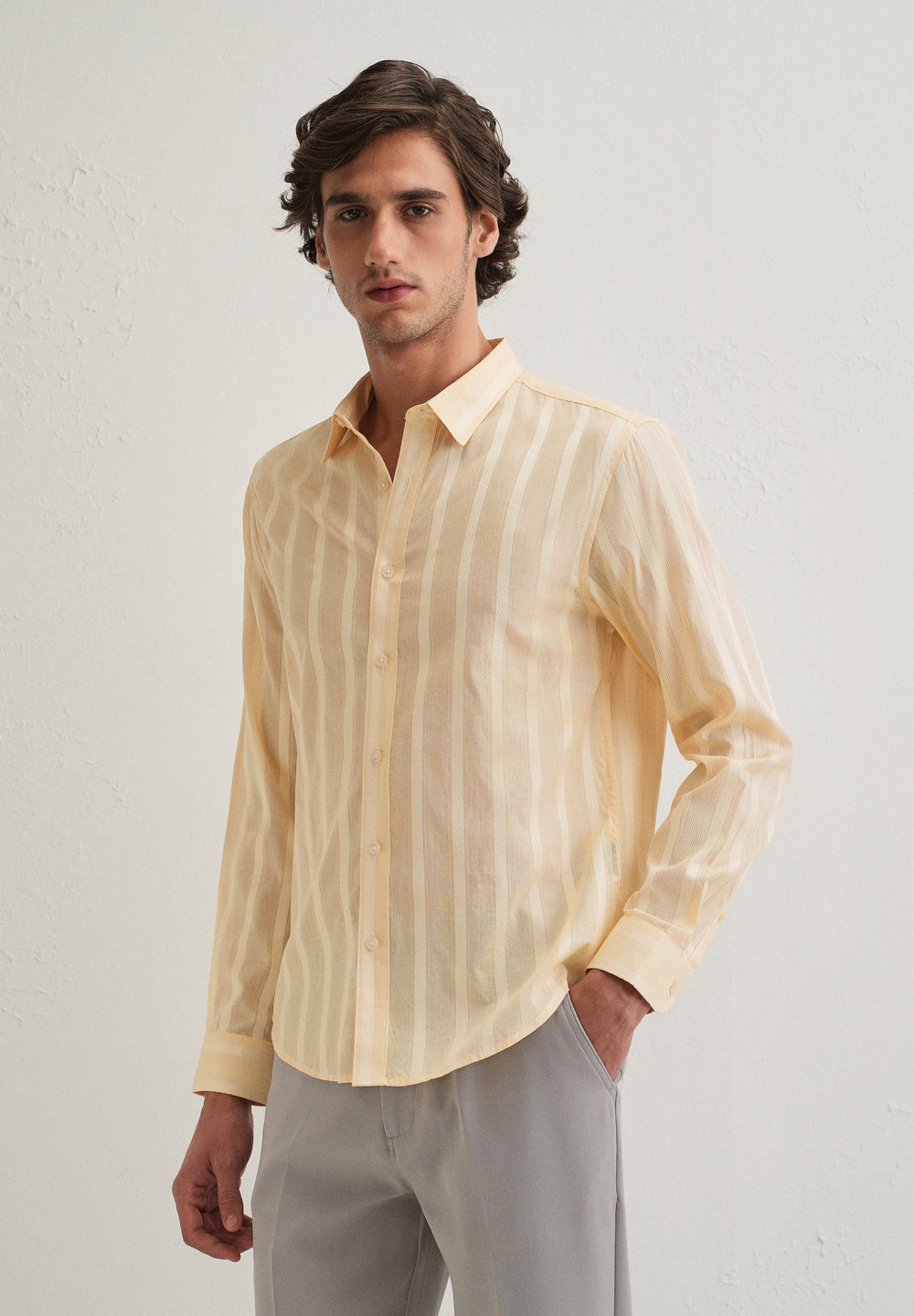 Dark Beige Self Pattern Blended Cotton Shirt