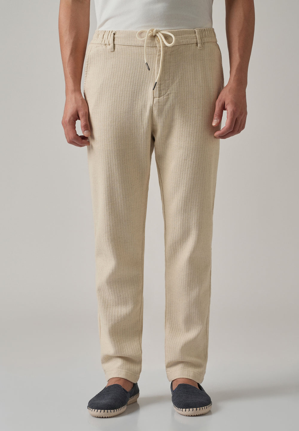 Dark Beige Stripe Blended Linen Pant