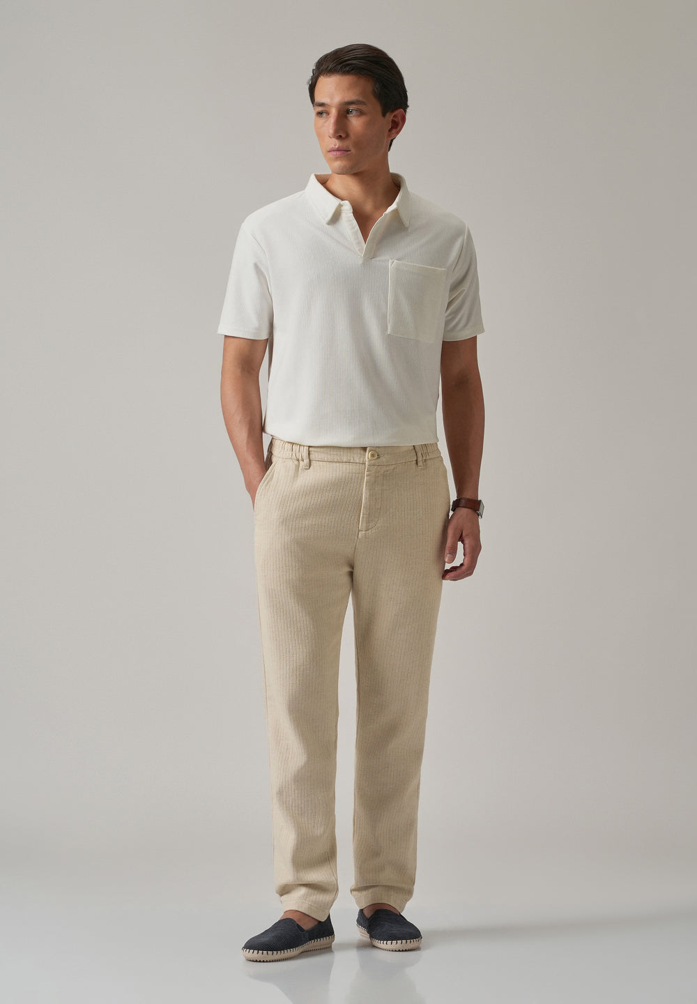 Dark Beige Stripe Blended Linen Pant