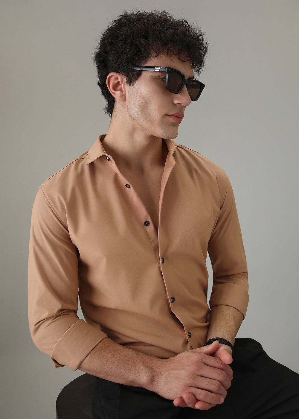 Dark Beige Wrinkle Free Shirt