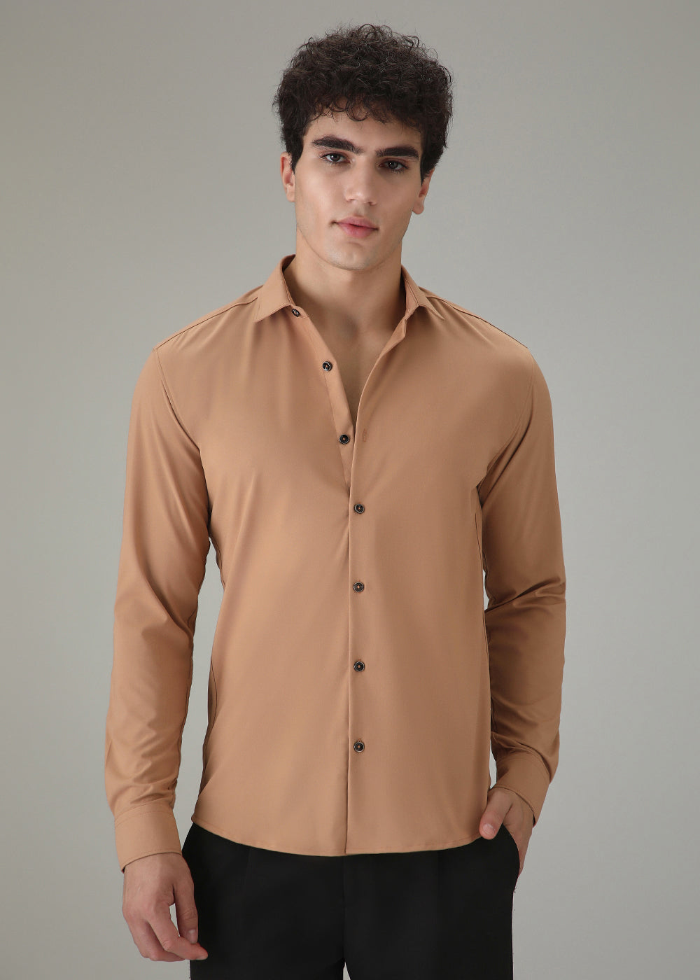 Dark Beige Wrinkle Free Shirt