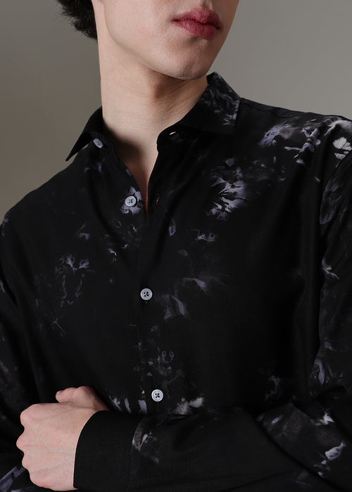 Dark Black Lavender Printed Shirt