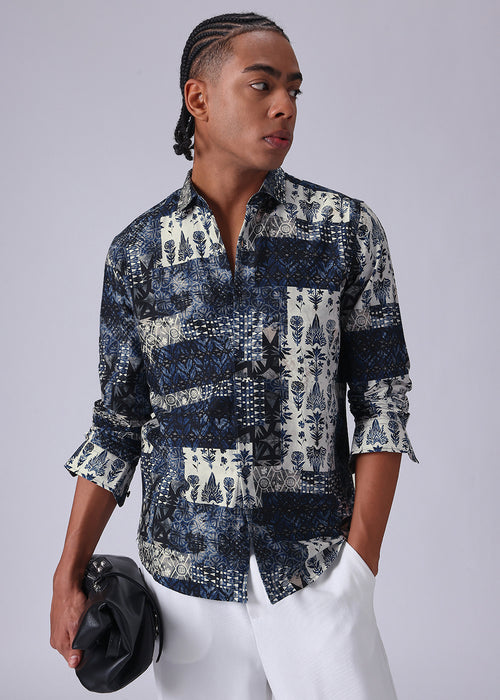 Dark Blue Abstract Print Shirt