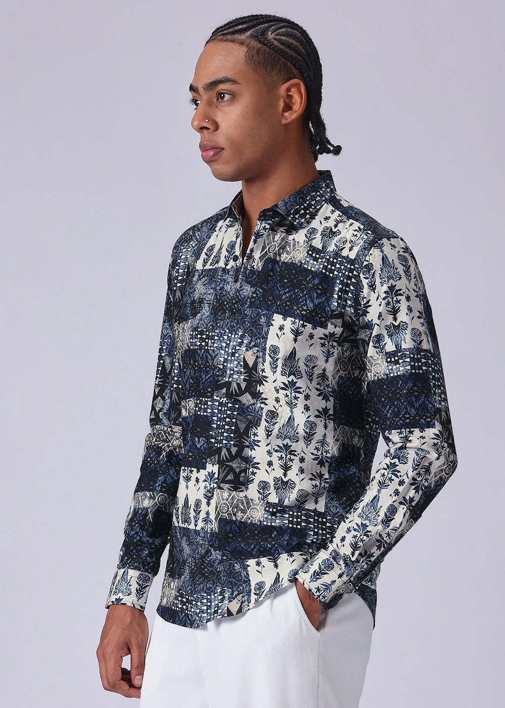 Dark Blue Abstract Print Shirt