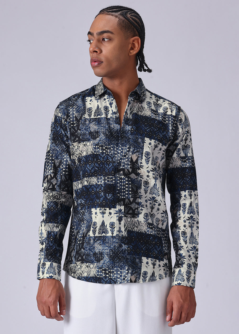 Dark Blue Abstract Print Shirt