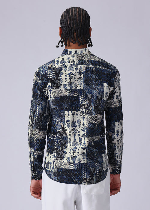 Dark Blue Abstract Print Shirt