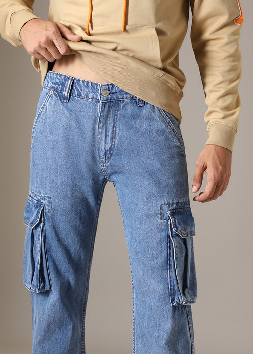 Dark Blue Baggy Cargo Denim