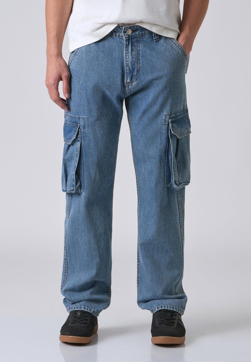 Dark Blue Baggy Cargo Denim