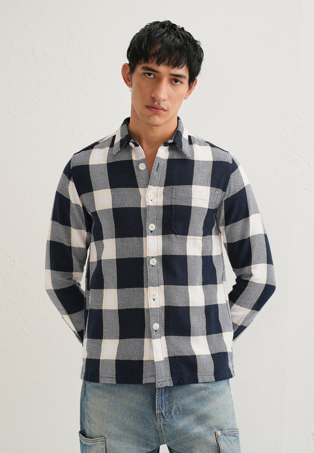 Dark Blue Checked Overshirt