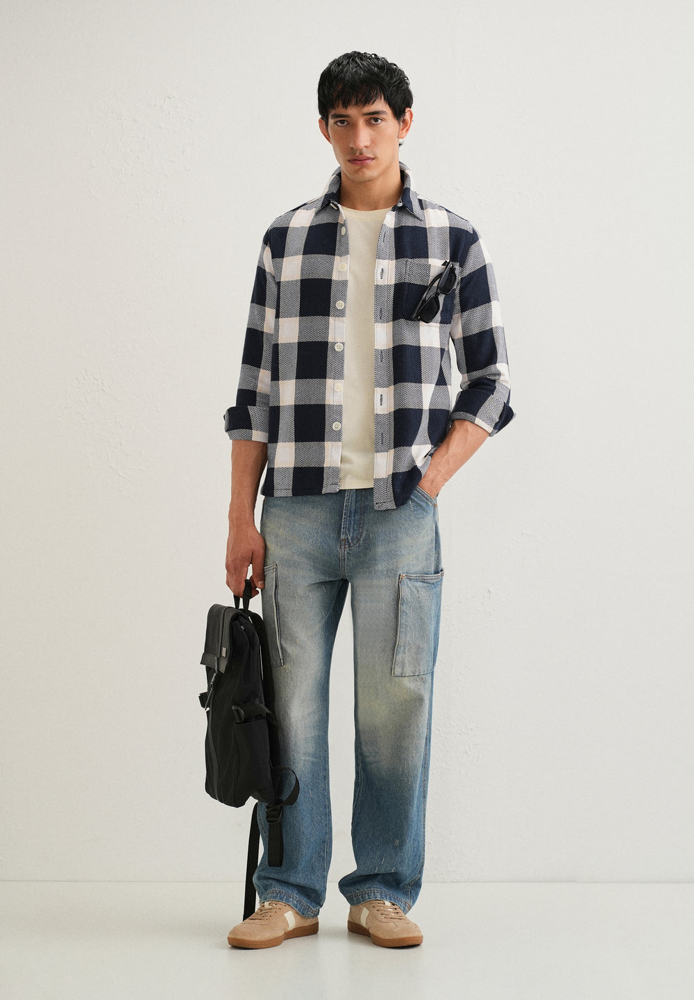 Dark Blue Checked Overshirt