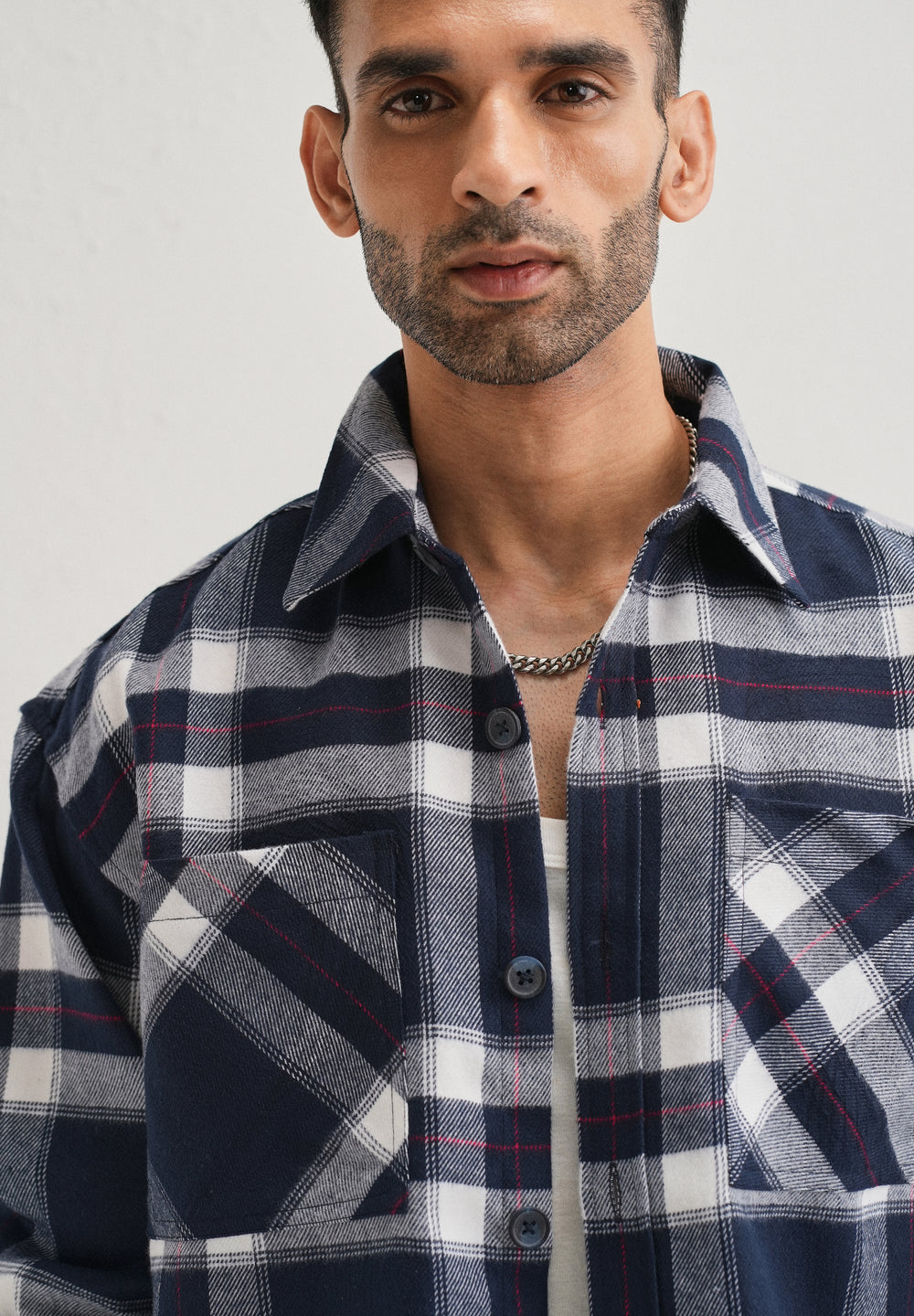 Dark Blue Checked Relaxed Fit Shacket