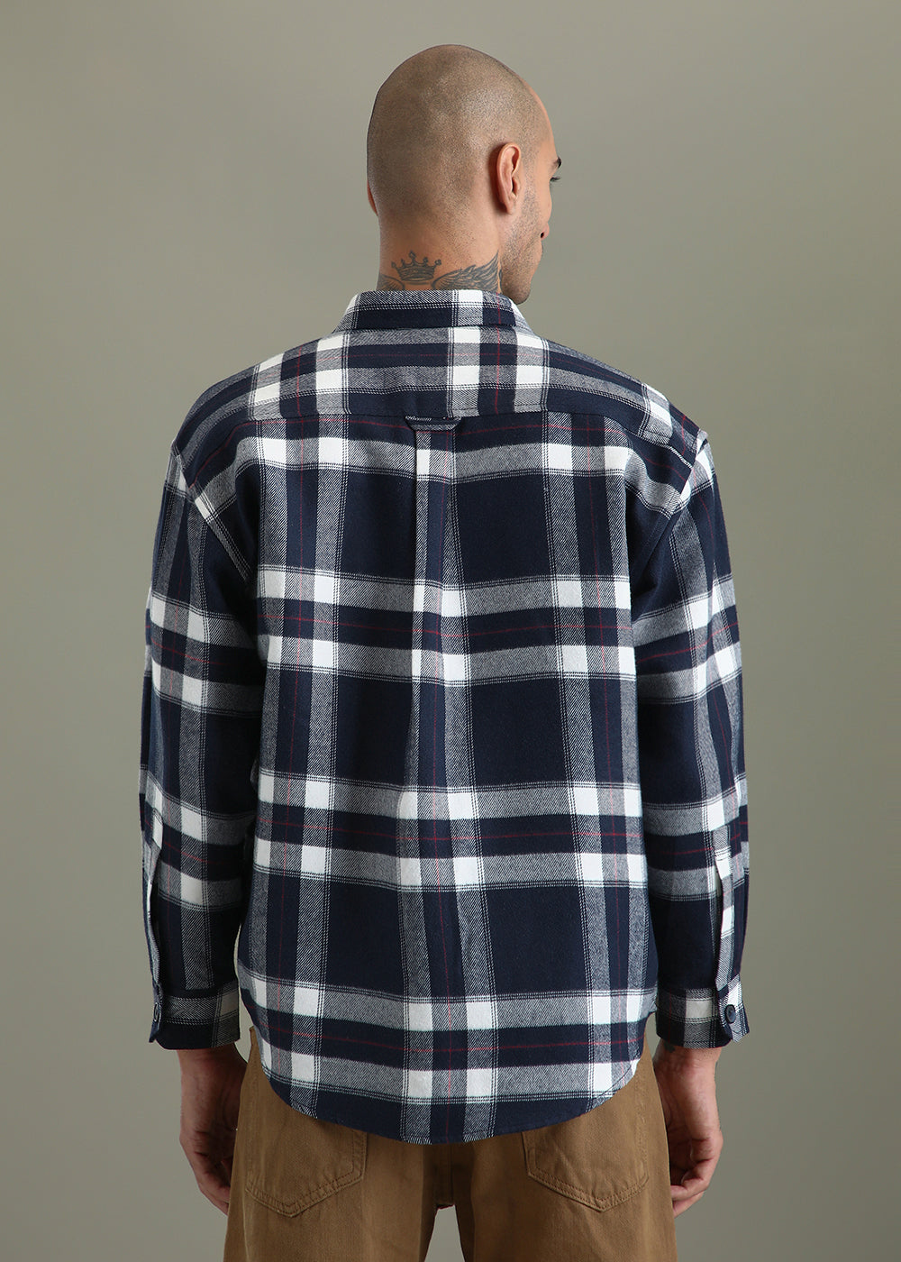 Dark Blue Checked Relaxed Fit Shacket