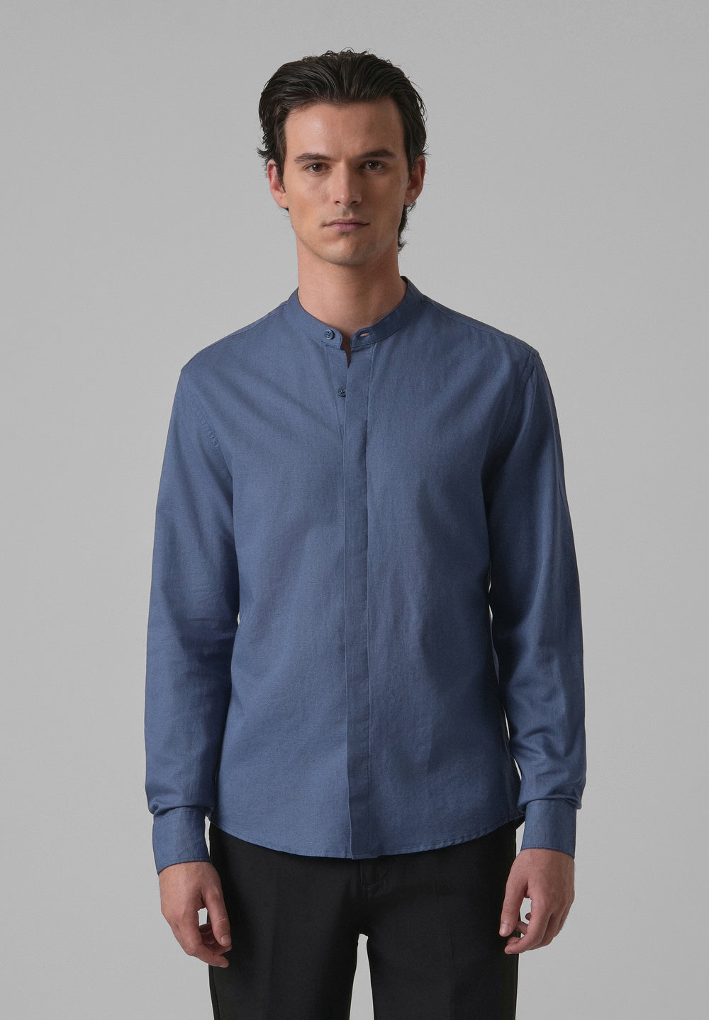 Dark Blue Cotton Linen Shirt