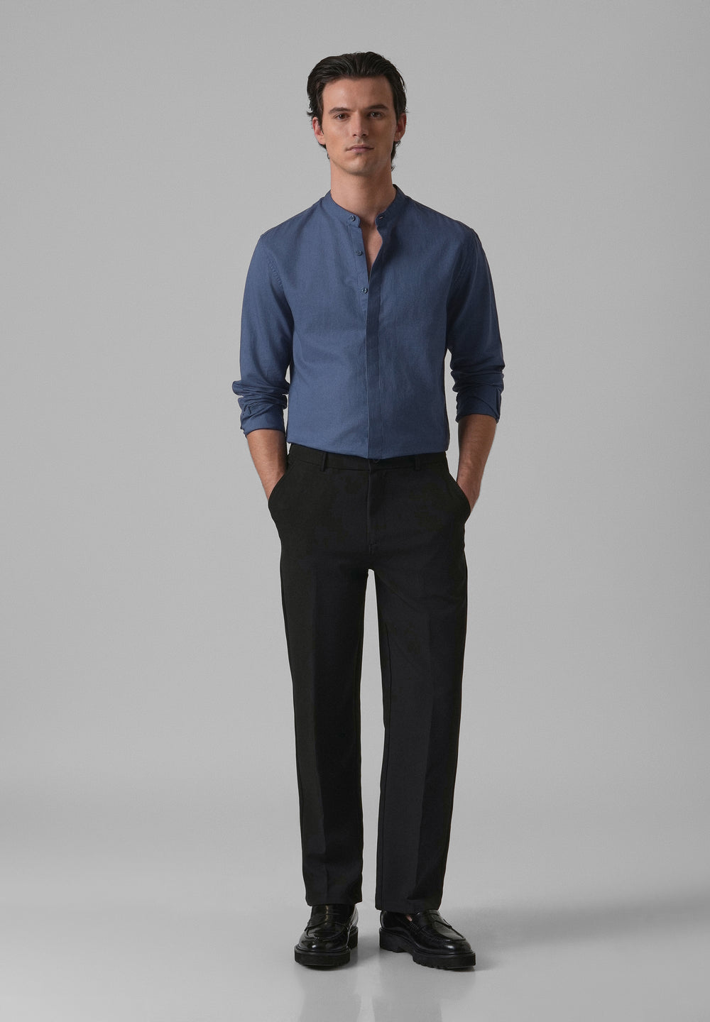 Dark Blue Cotton Linen Shirt