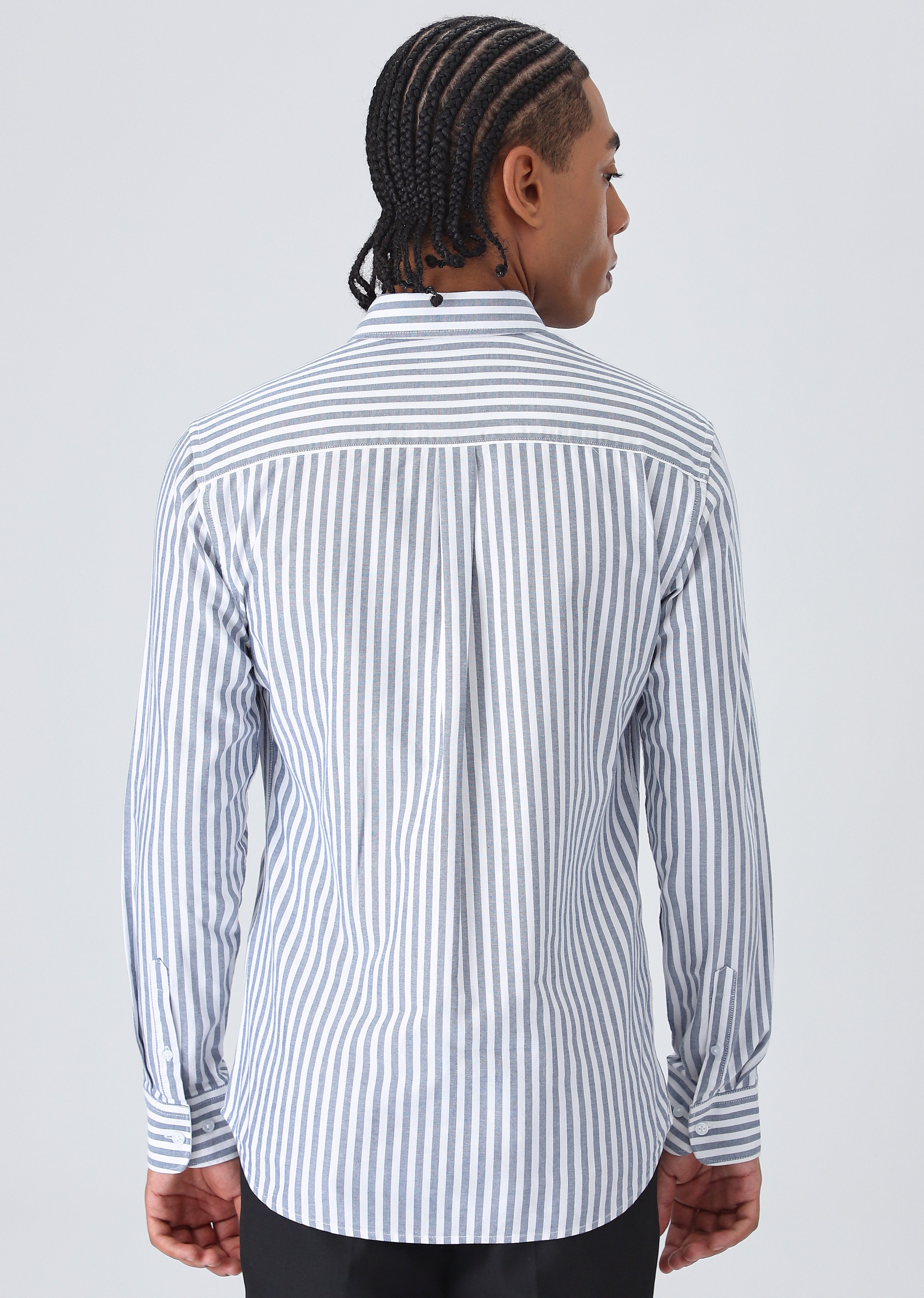 Dark Blue Cotton Oxford Stripe Shirt