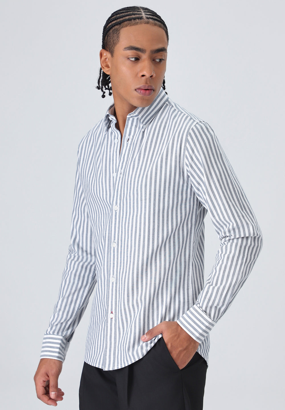 Dark Blue Cotton Oxford Stripe Shirt