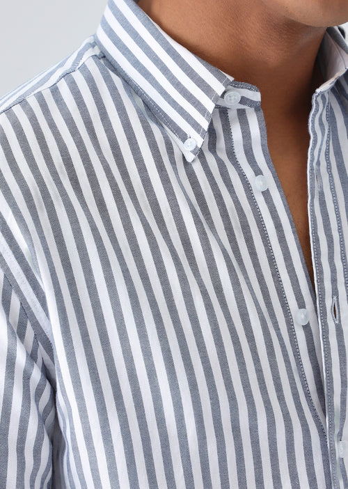 Dark Blue Cotton Oxford Stripe Shirt