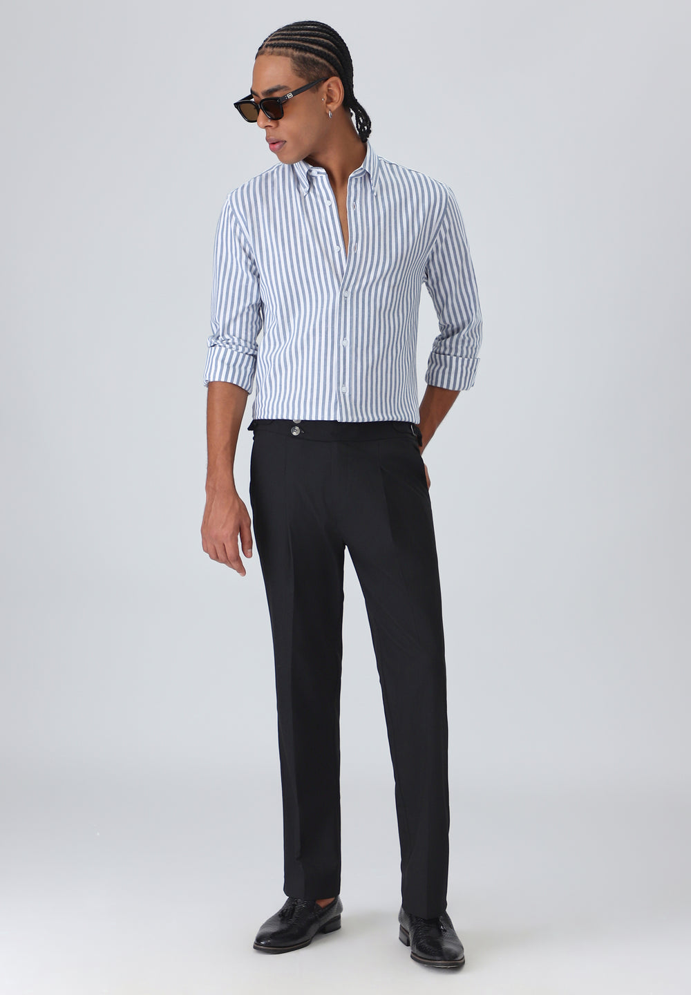 Dark Blue Cotton Oxford Stripe Shirt