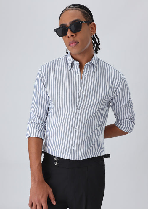 Dark Blue Cotton Oxford Stripe Shirt