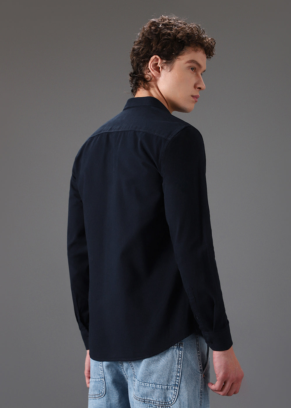 Dark Blue Cotton Single Pocket Shirt