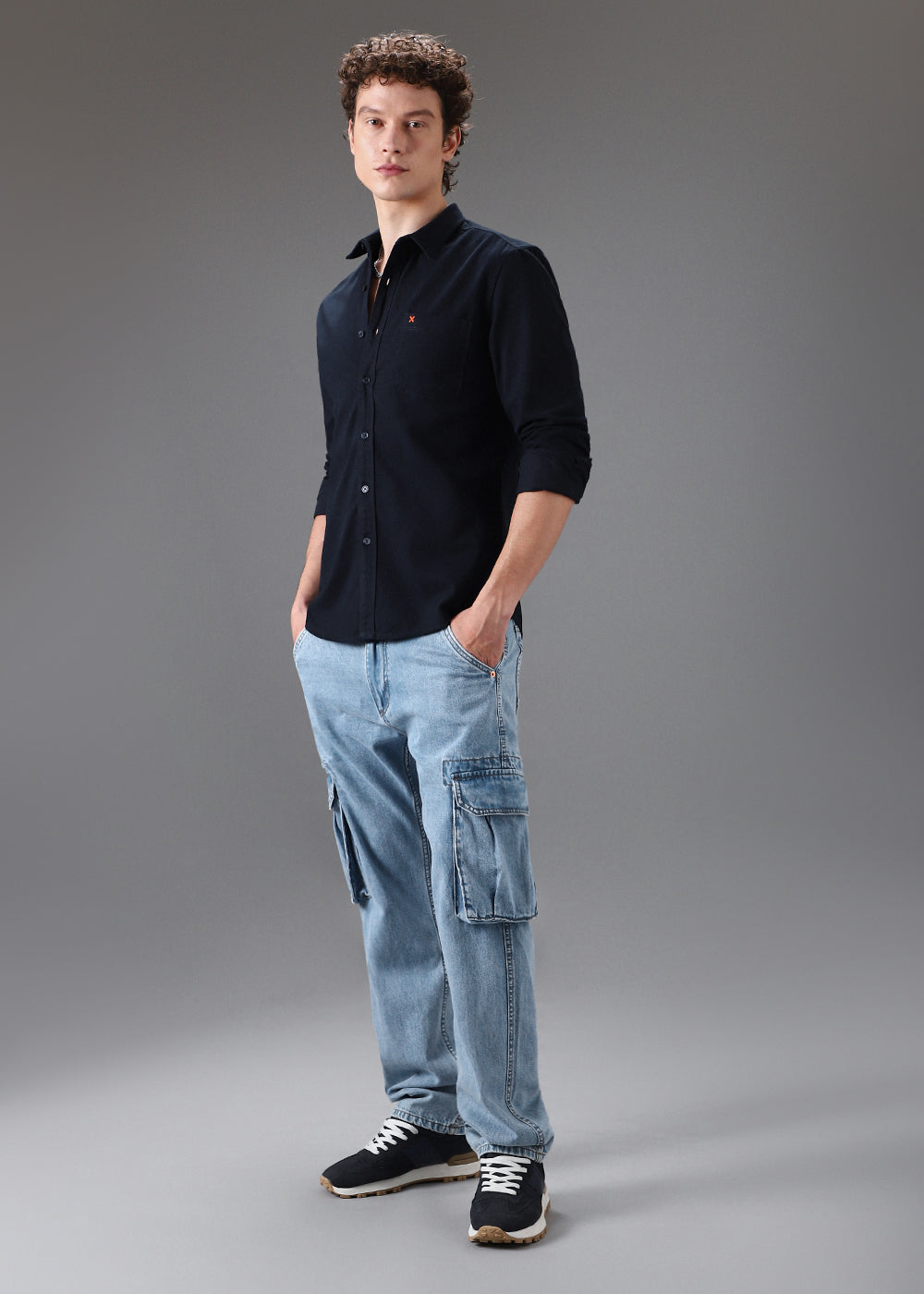 Dark Blue Cotton Single Pocket Shirt