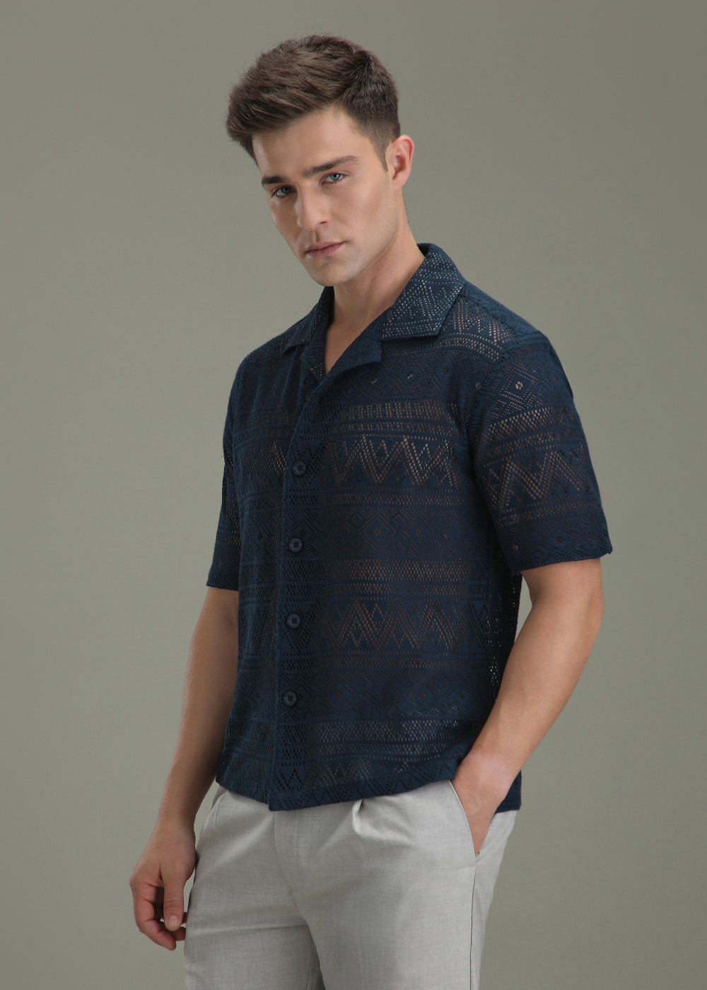 Dark Blue Crochet Shirt