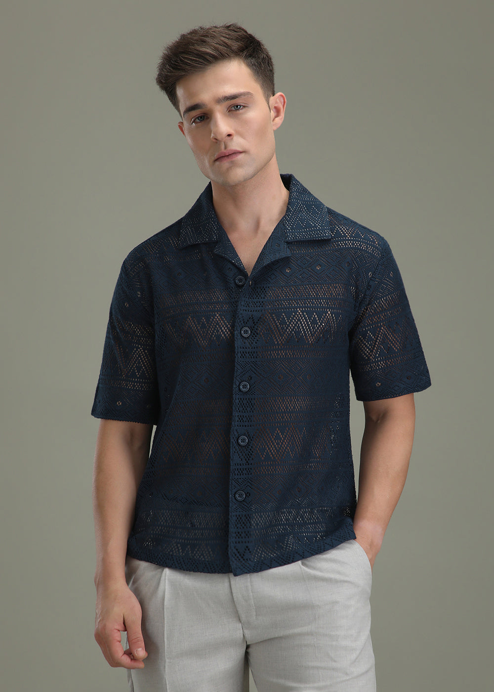 Dark Blue Crochet Shirt