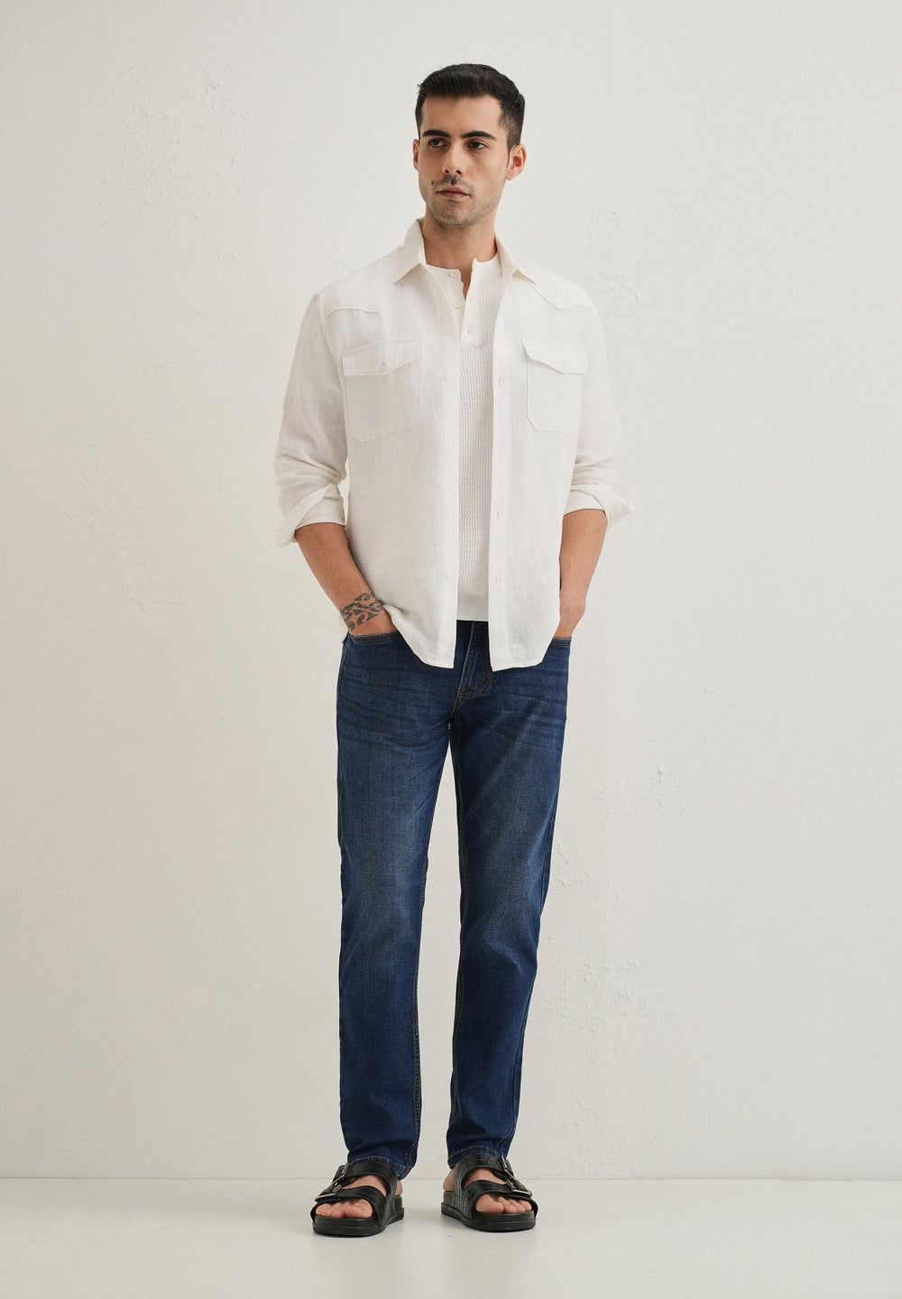 Dark Blue Fade Ankle Fit Jeans