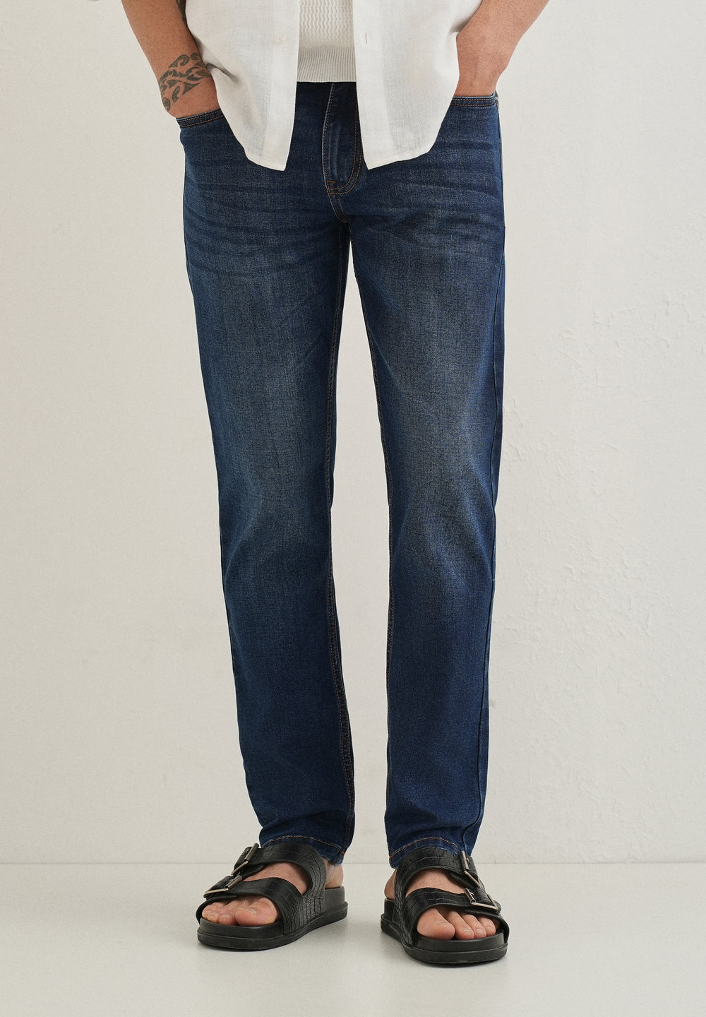 Dark Blue Fade Ankle Fit Jeans