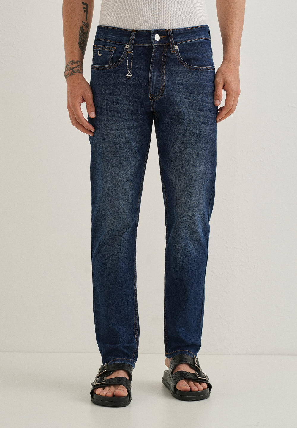 Dark Blue Fade Ankle Fit Jeans