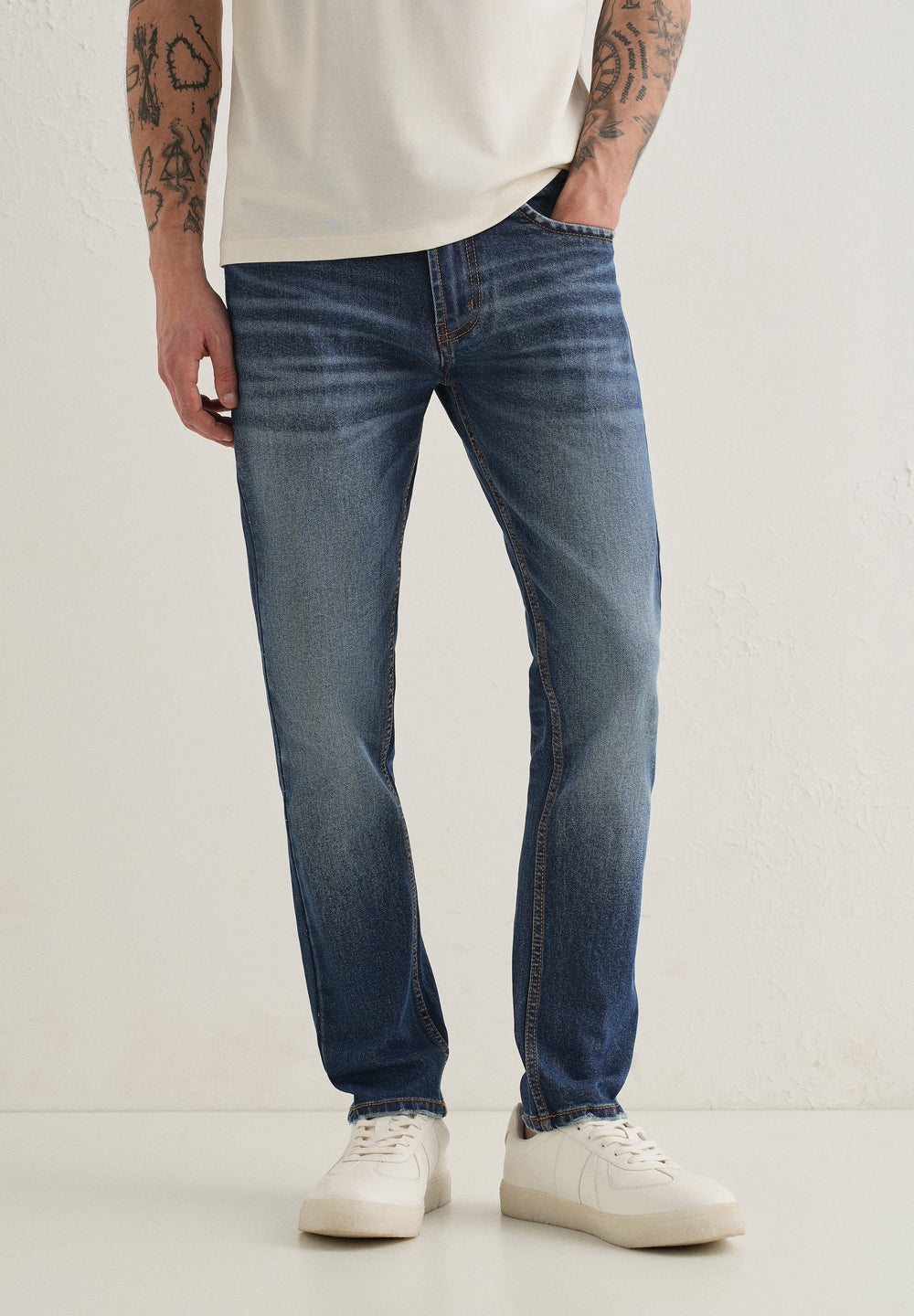 Dark Blue Faded Ankle Slim Fit Jeans