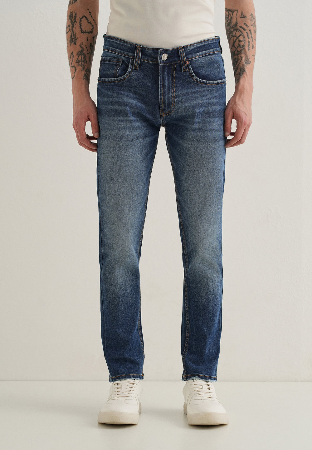 Dark Blue Faded Ankle Slim Fit Jeans