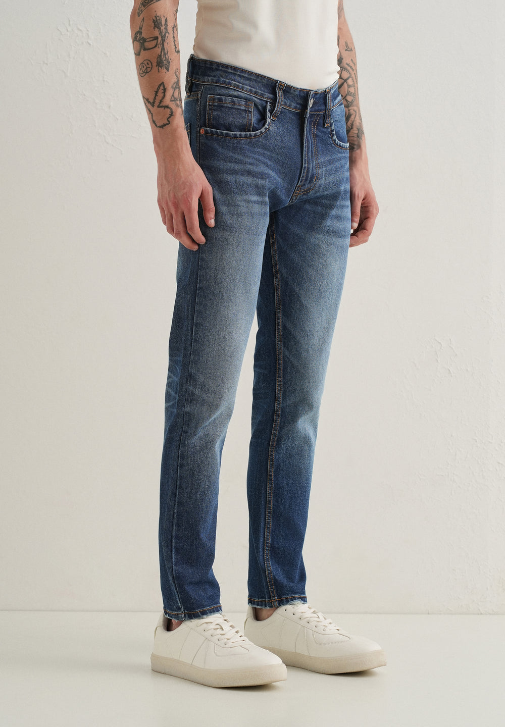Dark Blue Faded Ankle Slim Fit Jeans