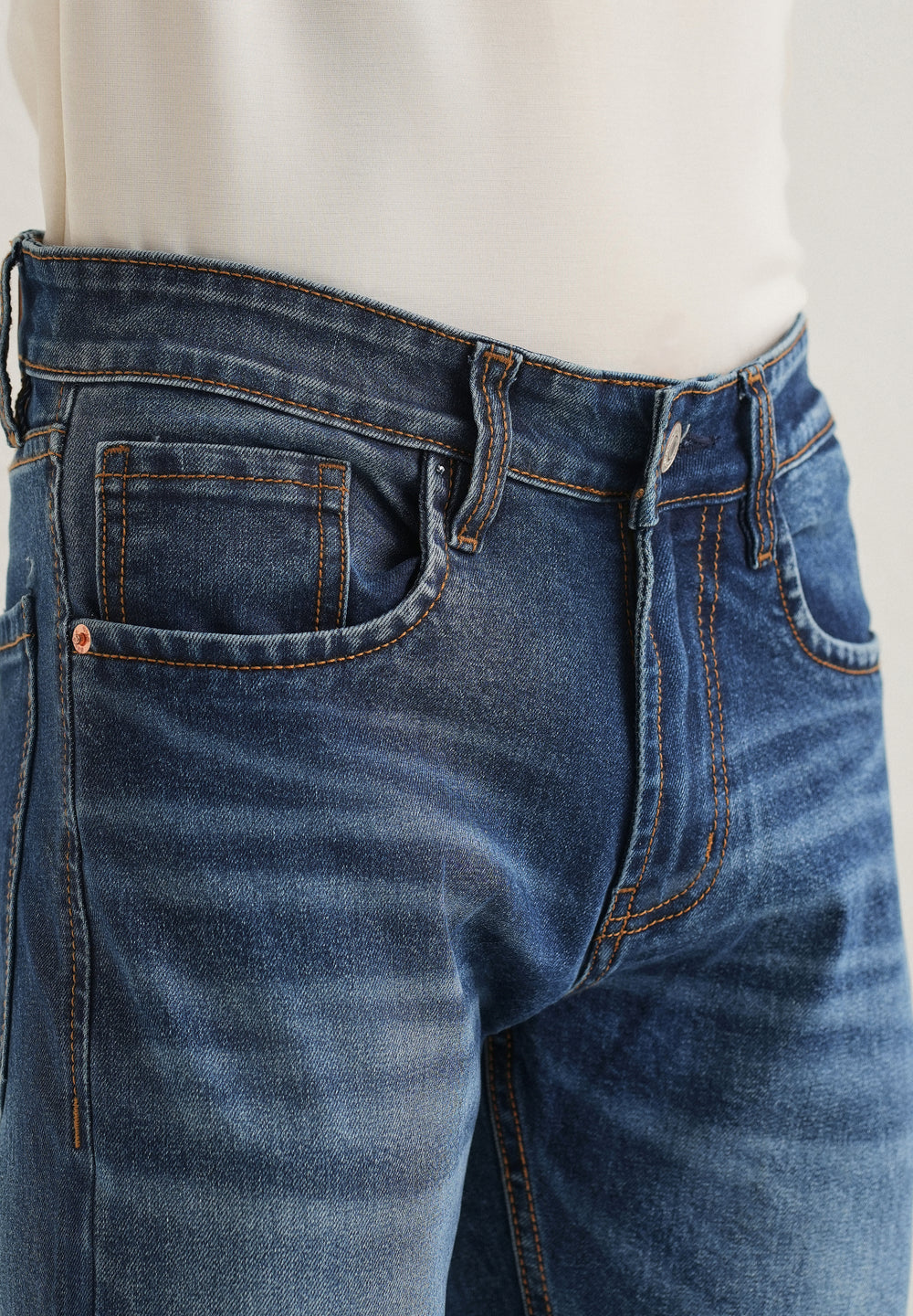 Dark Blue Faded Ankle Slim Fit Jeans