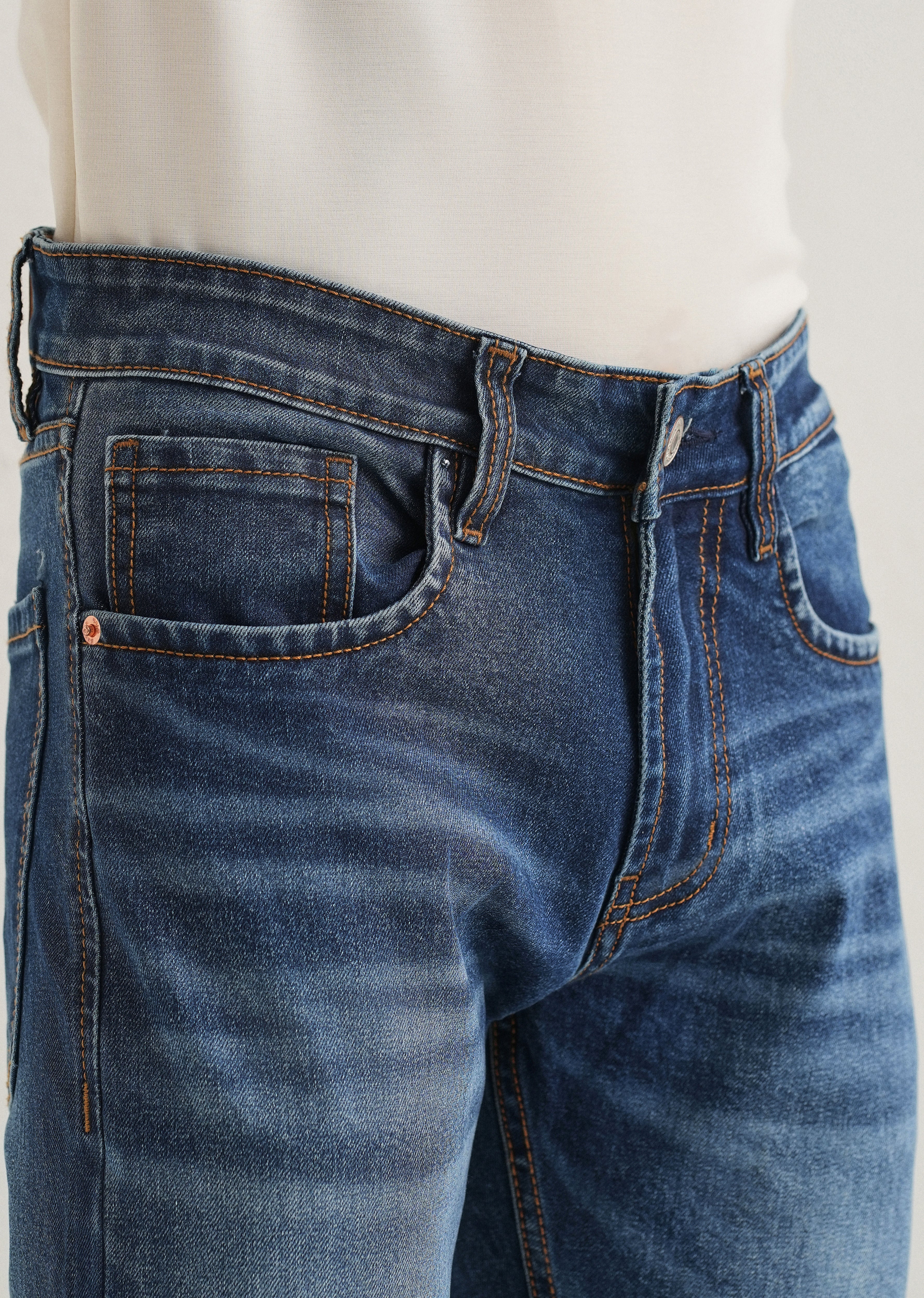 Dark Blue Faded Ankle Slim Fit Jeans