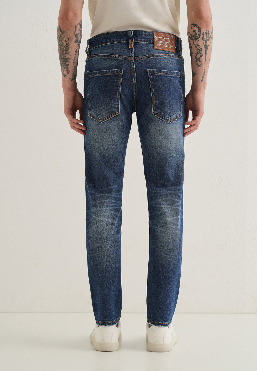 Dark Blue Faded Ankle Slim Fit Jeans
