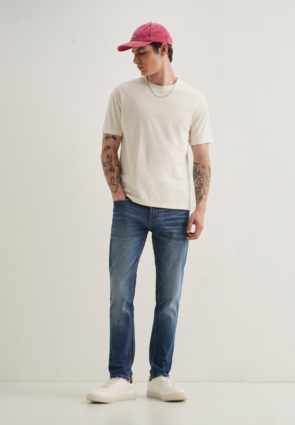 Dark Blue Faded Ankle Slim Fit Jeans