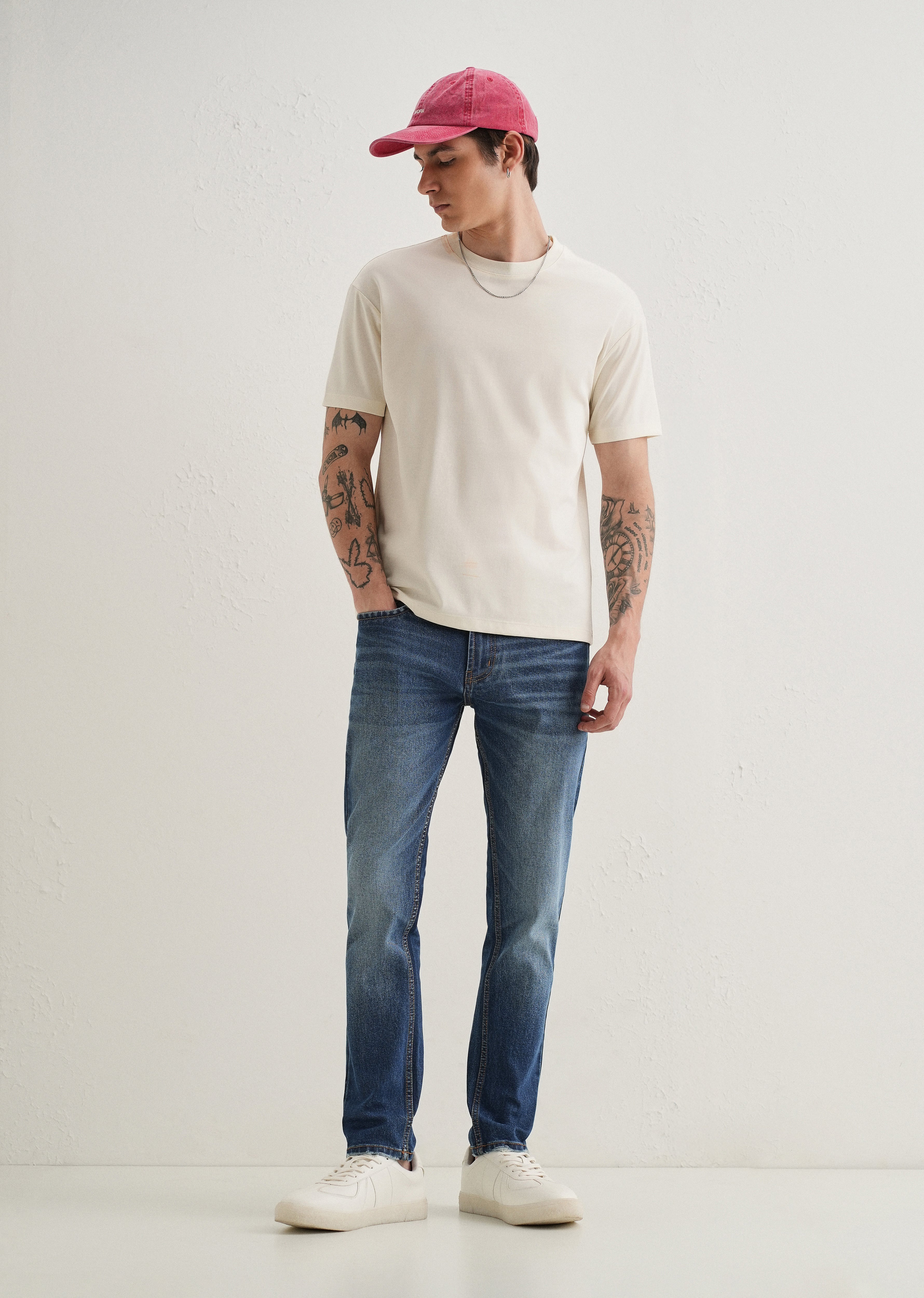 Dark Blue Faded Ankle Slim Fit Jeans