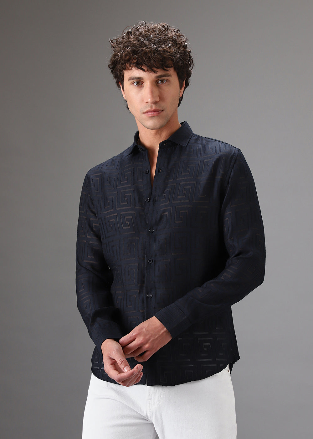 Dark Blue Laser Cut Shirt