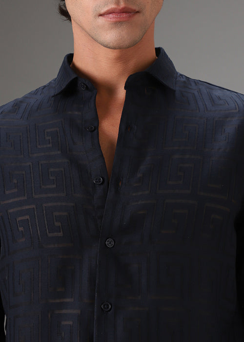 Dark Blue Laser Cut Shirt