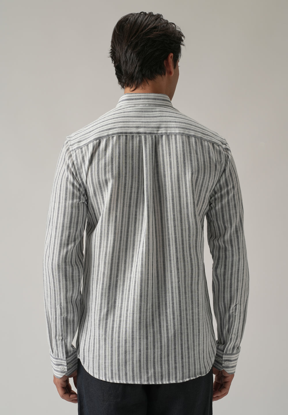 Dark Blue Linen Stripe Shirt