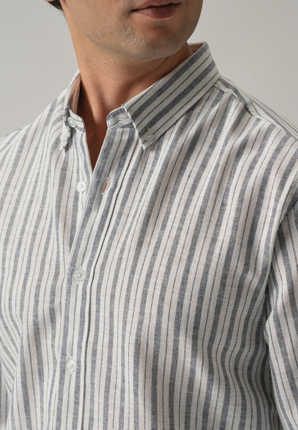 Dark Blue Linen Stripe Shirt