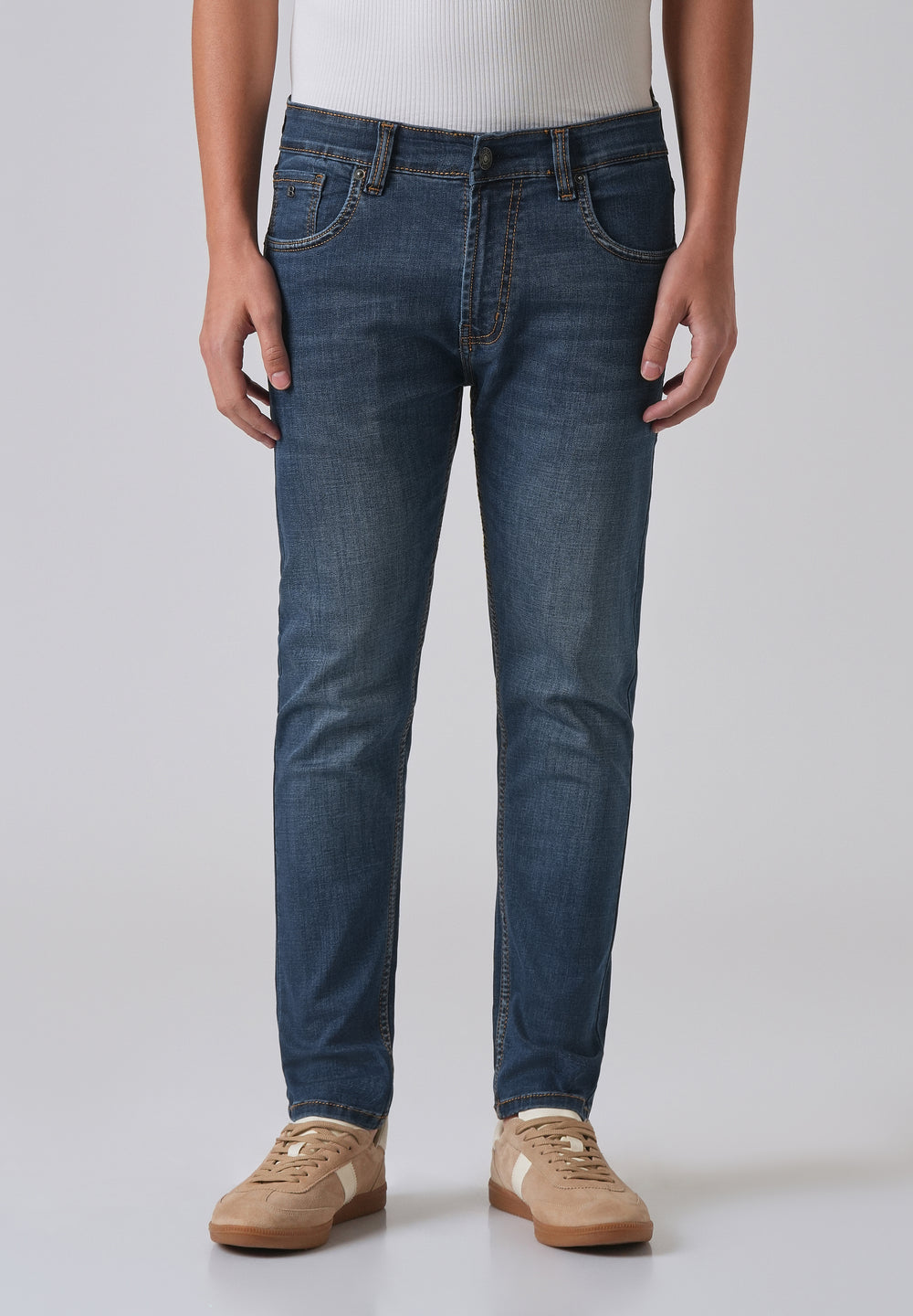 Dark Blue Low Fade Slim Fit Jeans