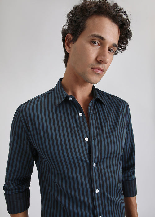 Dark Blue Pin Stripe Shirt