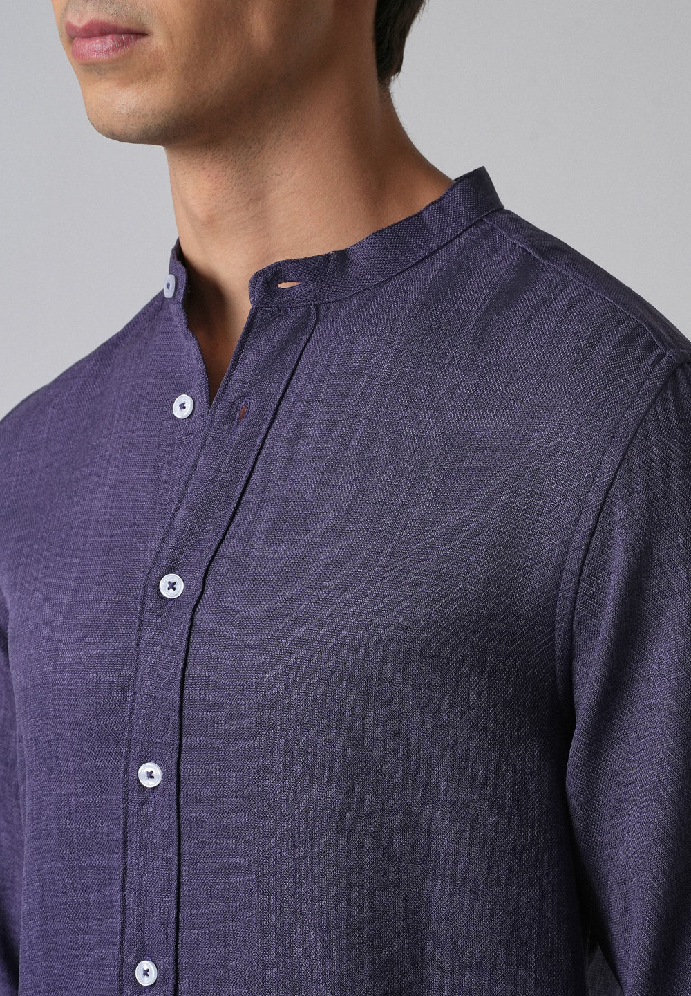 Dark Blue Plain Mandarin Collar Shirt