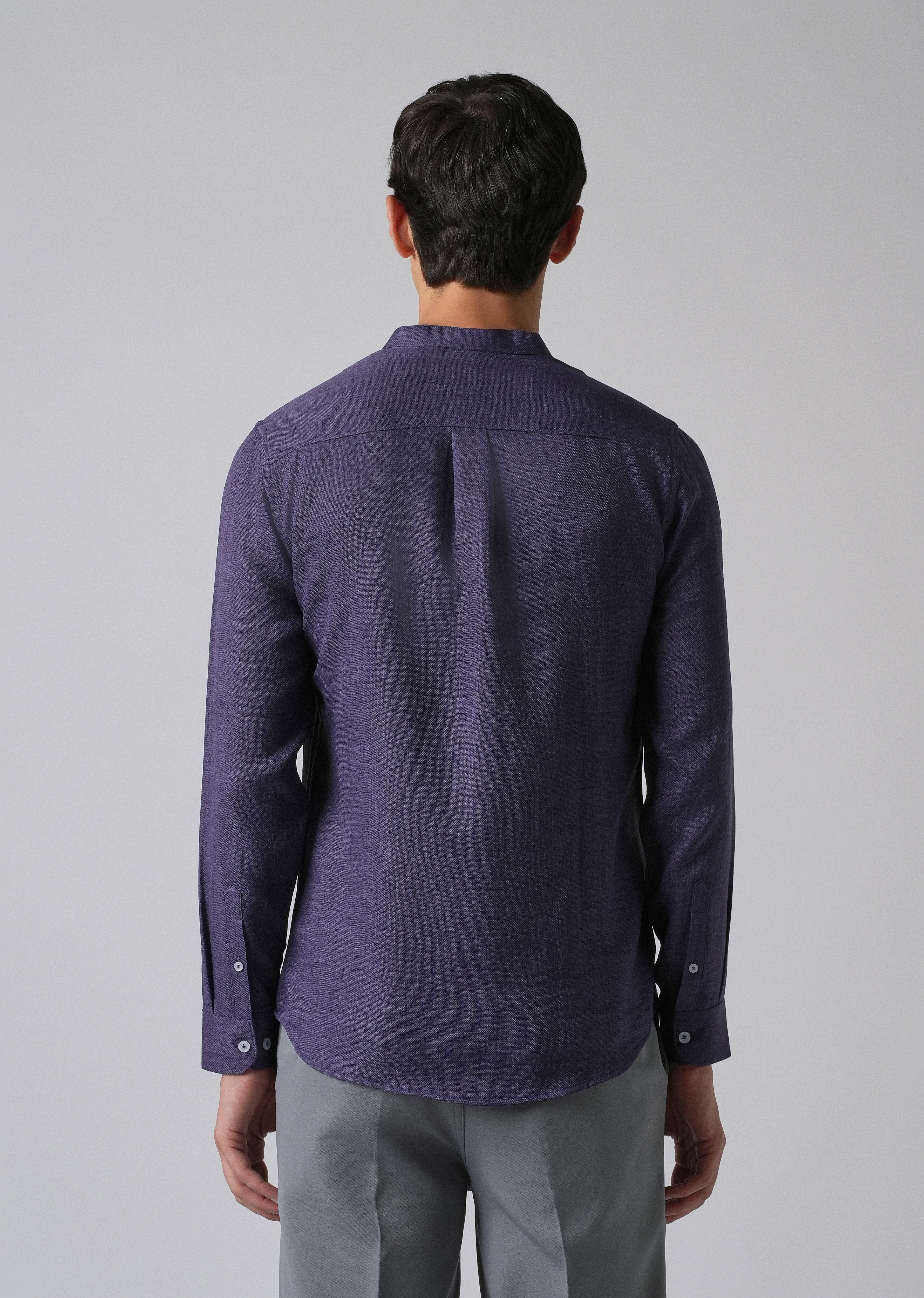 Dark Blue Plain Mandarin Collar Shirt