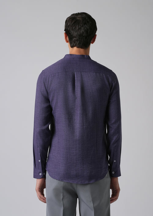 Dark Blue Plain Mandarin Collar Shirt