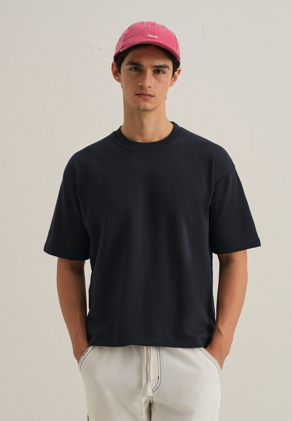 Dark Blue Plain Oversized Basic T-shirt