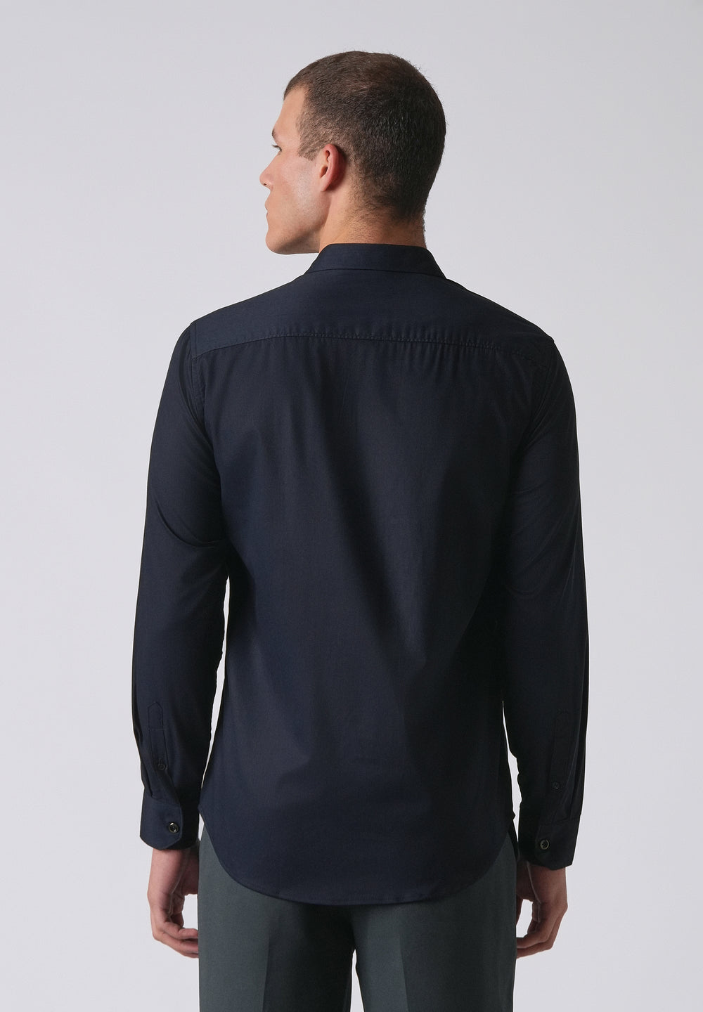 Dark Blue Cotton Stretch Plain Shirt