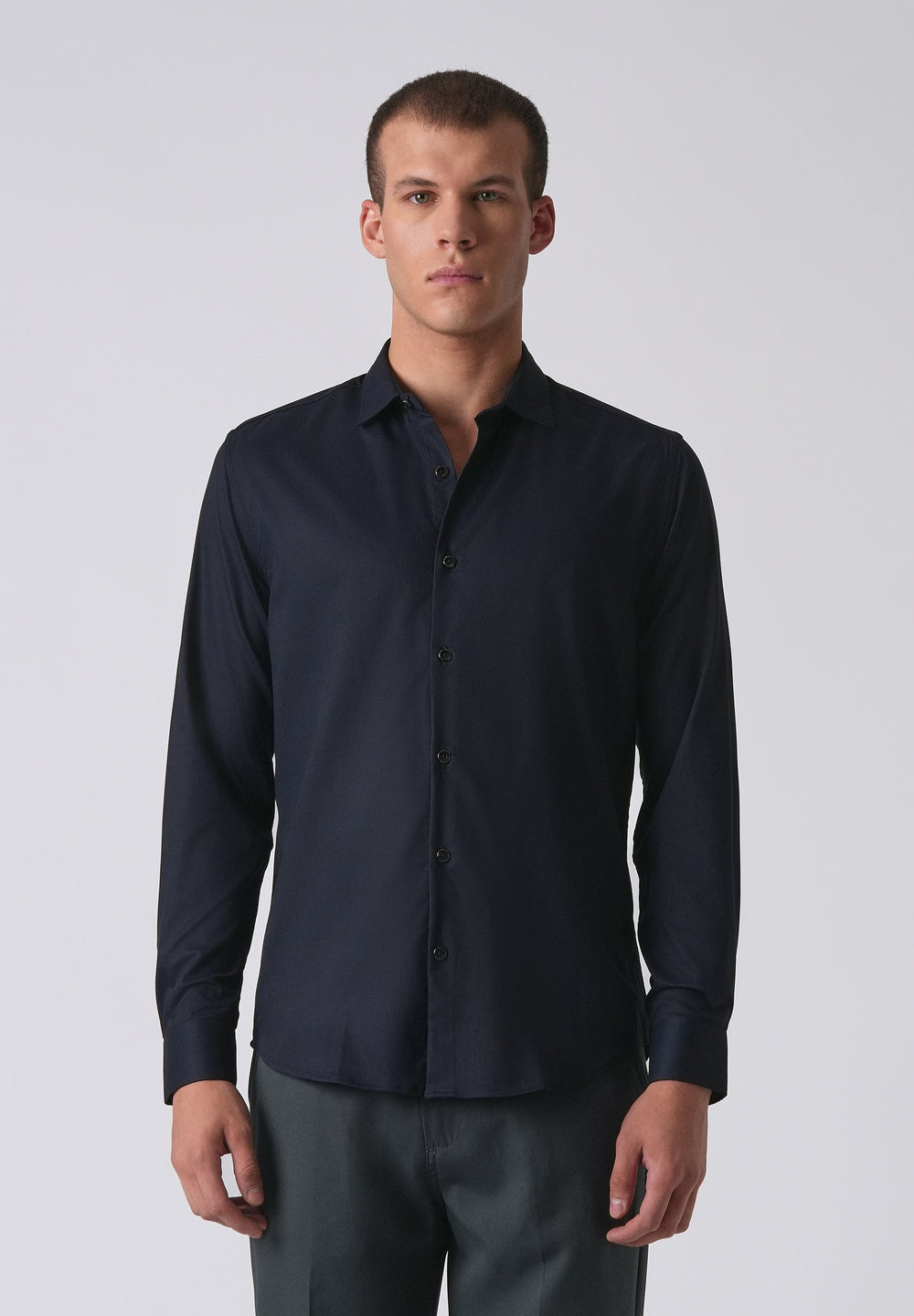 Dark Blue Cotton Stretch Plain Shirt